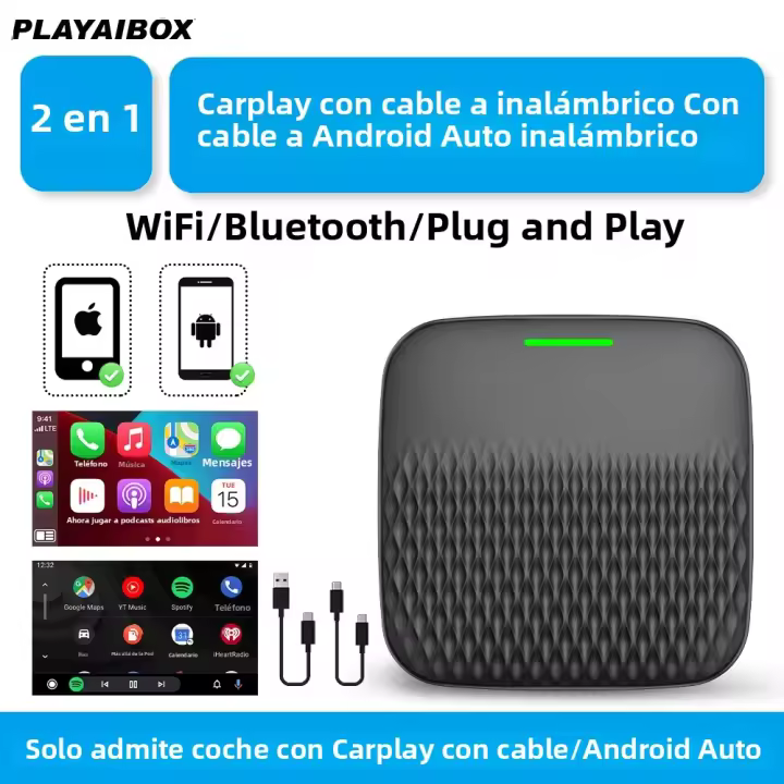 Adaptador Wireless Carplay Android Auto 2En1 Ai Box Para Kia Maxus Mazda MG Porsche Toyota VW Volvo Chevrolet Ford GMC Haval Honda - 1