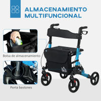 HOMCOM Andador para Ancianos Plegable de Aluminio Andador para Personas Mayores con Asiento y 4 Ruedas Andador con Altura Ajustable Frenos de Maneta y Bolsa de Transporte Azul y Negro - details 4