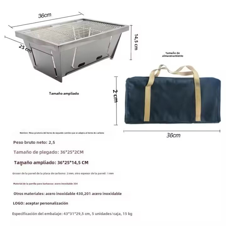 Estufa De Camping Plegable De Acero Inoxidable 304 Para Barbacoa Y Grill Portátil Exterior Con Tabla De Cocina Sin Ignición - 1