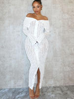 Beyprern Vestido Midi De Mujer Elegante Con Pliegues Y Hombros Descubiertos Translúcido Ajustado Para Fiesta Noche Club - details 4