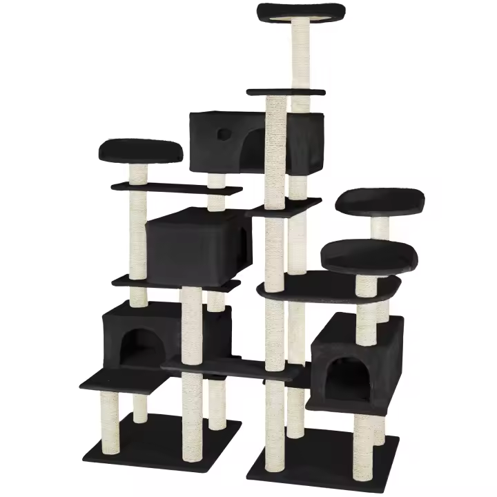 Tectake - Árbol rascador para gatos ENTISSAR, 4 plataformas de observación, 4 cómodas casitas para cuando quieran retirarse a sus aposentos, Más niveles para jugar y divertirse - 1