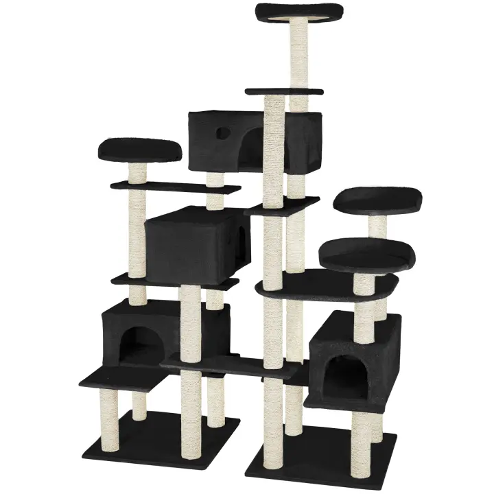 Tectake - Árbol rascador para gatos ENTISSAR, 4 plataformas de observación, 4 cómodas casitas para cuando quieran retirarse a sus aposentos, Más niveles para jugar y divertirse - 1