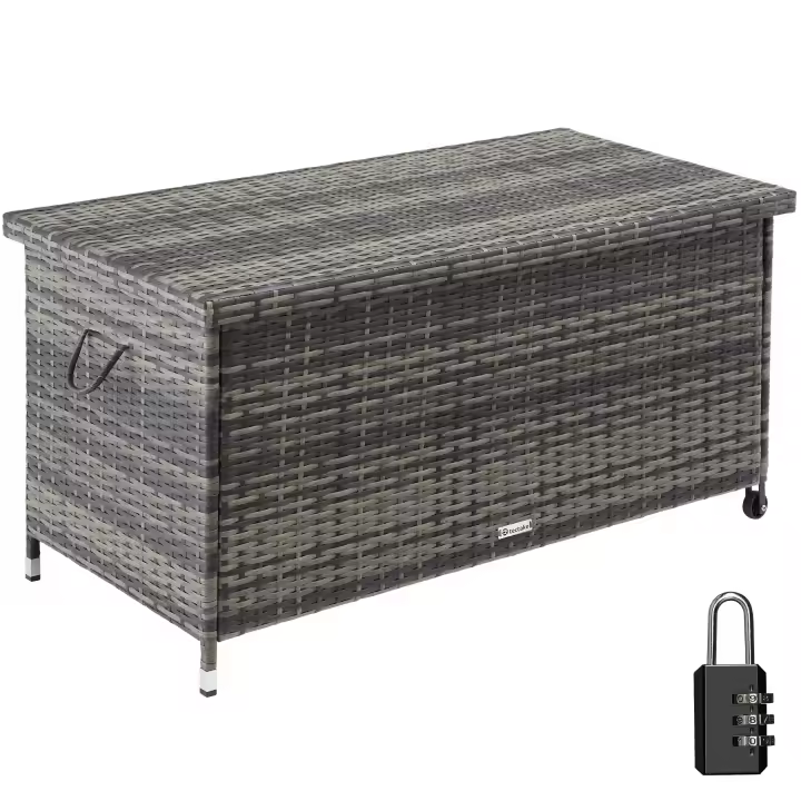 Tectake - Baúl de almacenamiento Kiruna con trenzado de ratán sintético, 120 x 55 x 61,5 cm, 270l  Baúl versátil con gran espacio de almacenamiento  Con protección UV  Robusta estructura de acero con recubrimiento en polvo - 1