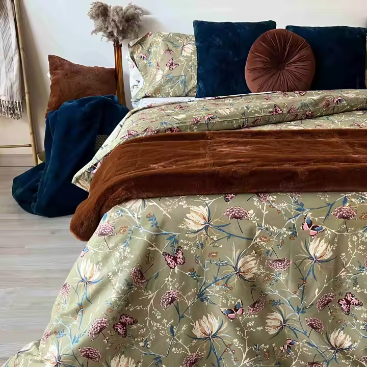 Funda Nórdica Alo Home Verde Mariposas 100% Algodón Popelín - Cama de 90/135 / 150 cm. Funda Nórdico y Funda Almohada - 1