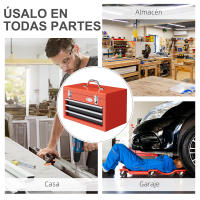 DURHAND Caja para Herramientas de Acero Maletín de Herramientas Portátil con 3 Cajones 1 Caja Superior y 1 Asa para Taller Garajes Hogar 45x24x27 cm Rojo - details 5