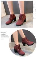 Botas De Tacón Alto Para Mujer Primavera Invierno Calidad Superior Con Cordones Moda Europea Zapatos De Mujer PU Botas Con Plataforma Entrega Rápida - details 4