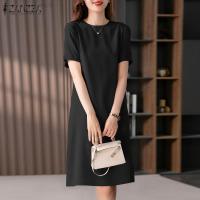 Vestido Elegante De Verano Para Mujer ZANZEA Con Manga Corta Estilo Trabajo OL Vestido Casual De Rodilla Solido Adecuado Para Fiestas Y Trabajo - details 6