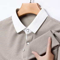 Camisa Polo De Punto Para Hombre 2024 Con Estampado De Rayas Algodón Transpirable Y Cómoda Para Negocios Casual Estilo Moderno - details 2