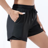 Shorts Deportivos Sueltos Para Mujer Cintura Alta Antideslizante Doble Capa Secado Rápido Entrenamiento Fitness Running - details 6