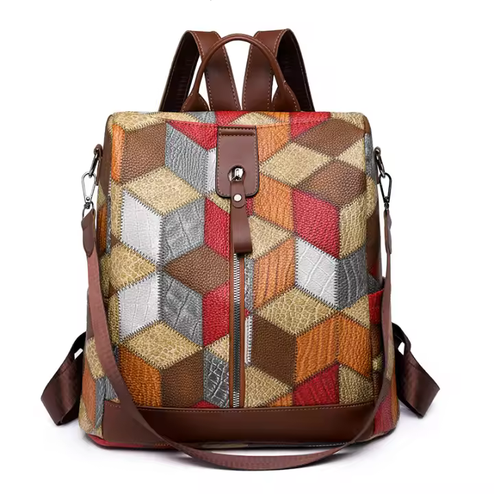 Mochila Casual De Cuadros Para Mujer En Cuero PU Suave Grande Bolsa De Viaje Rucksack De Día Para Damas Mochila Escolar Grande Para Chicas - 1