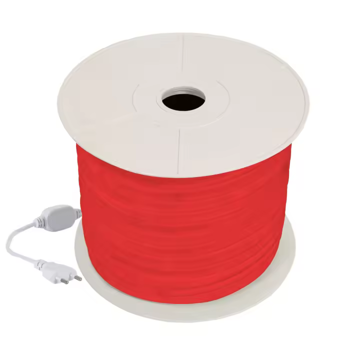 Ledkia Tira LED Neón Regulable 220V BOBINA 50m Rojo Circular 360 9W/m Corte 100cm IP67 Rojo - 1