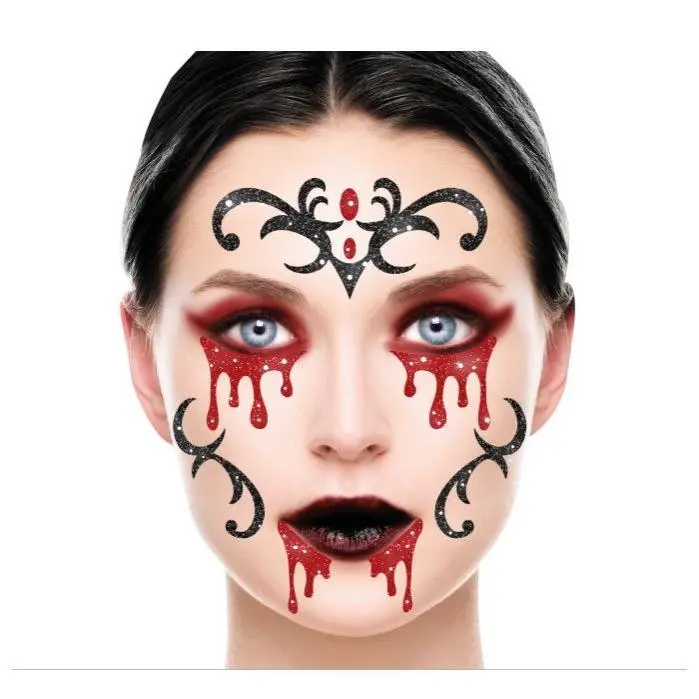 Complemento para Halloween Tatuaje Facial Adhesivo de Vampiro. Contenido Tatuaje Facial. #Guirca  #Halloween  #Terror  #Maquillaje - 1