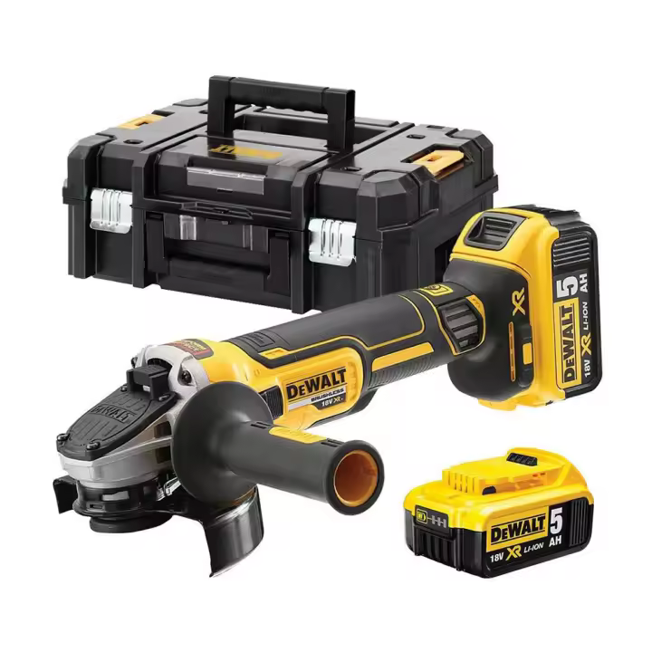 Mini-amoladora sin escobillas xr 18v 125mm con 2 baterías li-ion 5ah, cargador y maletín tstak ii dcg405p2-qw dewalt - 1