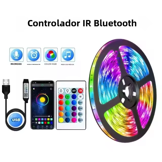 Tiras LED RGB 5050 Con Control Remoto USB Y Bluetooth Para Decoración De Hogar TV PC Jardín Fiestas Color Cambiable IP65 - 1