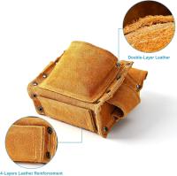 Riñonera de Carpintero, cinturones de cuero de primera calidad With 2 soports para Martillos, Bolsa resistos y profesional para Electricistas, albañiles, soldadores y Instaladores de paneles de Yesos - details 3