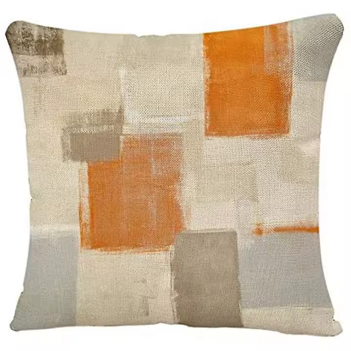 Funda de Almohada Contemporánea Naranja Bloques Pintura Abstracta Moderna - 1