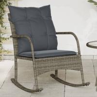 vidaXL Silla mecedora de jardín con cojines ratán sintético en color Negro/Gris claro/beige y gris y más | cómodas modernas ergonómicas para comedor cocina salón hogar - details 3