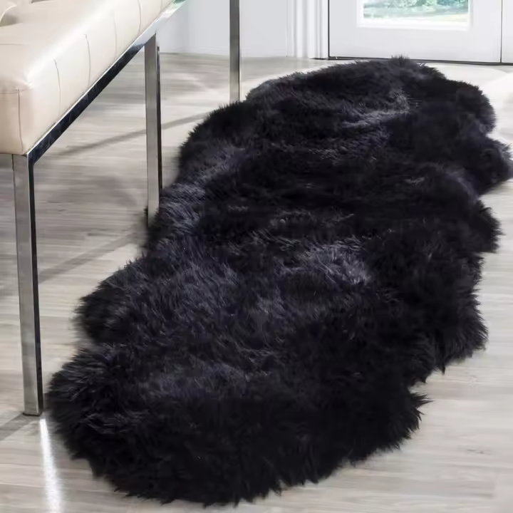 Carpetas De Pelo Suave Imitación De Lana Negra Ondulada Para Mejorar El Hogar Alfombra Para Piso De Habitación Infantil Antideslizante Y Resistente Al Desvanecimiento Alfombra Para Interior - 1