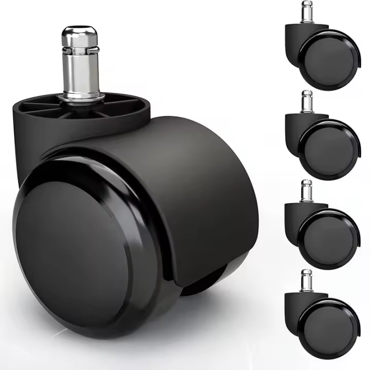 Paquete de 5 Ruedas para sillas de oficina, Ruedas giratorias de repuesto de 11x22mm, Diseño de Doble Rueda, color Negro - 1