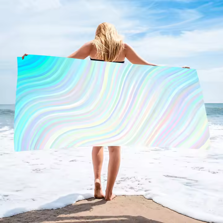 Toalla De Playa Azul Estrella Con Ondas De Agua Y Algas Verdes 150cm Quick-Drying Lattice Toalla De Baño Sandproof Para Verano - 1