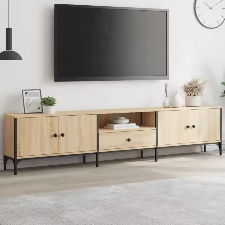 Mueble de TV cajón madera ingeniería roble Sonoma 200x25x44 cm - 1