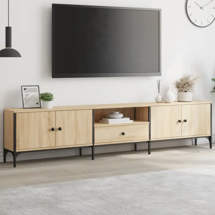 Mueble de TV cajón madera ingeniería roble Sonoma 200x25x44 cm - 1