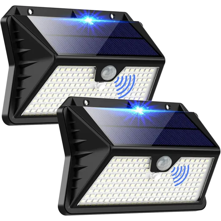 Luz Solar Exterior, 185 LED 3 Modos Luces Solares con Sensor Jardin de Movimiento, Foco Solar Exterior IP65 Impermeable para Jardín, Garaje, Calle, Patio, Puertas(2-Paquete Blanco Frío) - 1