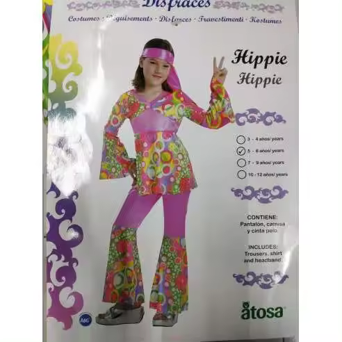 DISFRAZ NIÑA HIPPIE INFANTIL TALLA 5-6 ATOSA - 1