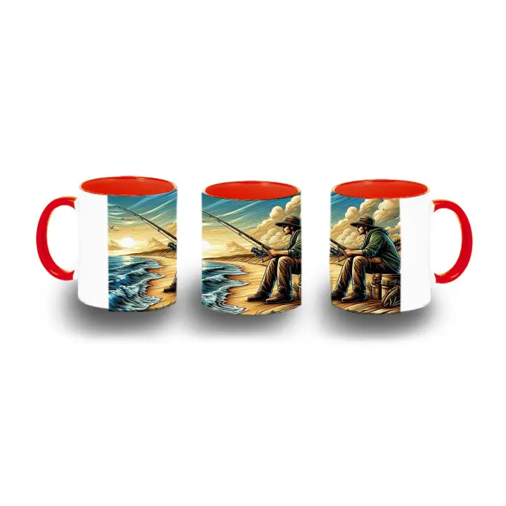 MERCHANDMANIA TAZA COLOR atardecer pesca pescador playa agua verano color mug - 1