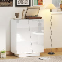 HOMCOM Aparador de Salón Armario Auxiliar con 2 Puertas de Alto Brillo y Estantes Ajustables para Dormitorio Cocina Comedor Pasillo 70x40x88 cm Blanco - details 1