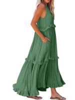 Vestido De Verano Para Mujer Con Camisola Y Falda Larga Estilo Europeo Y Americano Sin Mangas Cuello Redondo Polyester Spandex - details 10