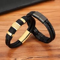 Pulsera De Cuero Genuino Con Diseño Clásico De Acero Inoxidable Para Hombres Estilo Especial Enredado De Cuero Y Acero Inoxidable Doble Capa 21cm - details 1