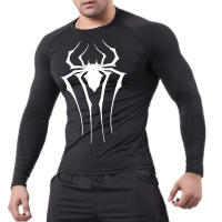 Camiseta Deportiva De Secado Rápido Para Hombres Con Estampado De Araña Camiseta De Compresión Para Gimnasio Y Running Camiseta Básica Antirrash - details 10