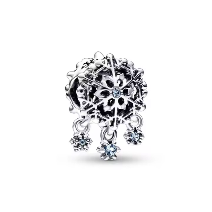 PANDORA Charm Plata de Ley Gota de Copo de Nieve con Cristales Azul Hielo - 1