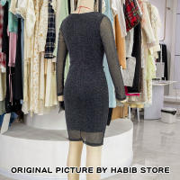 Vestido Mini De Noche Para Mujer En Malla Negra Con Lentejuelas Brillantes Y Transparencia Manga Larga Estilo Sexy Para Fiesta Clubwear - details 7