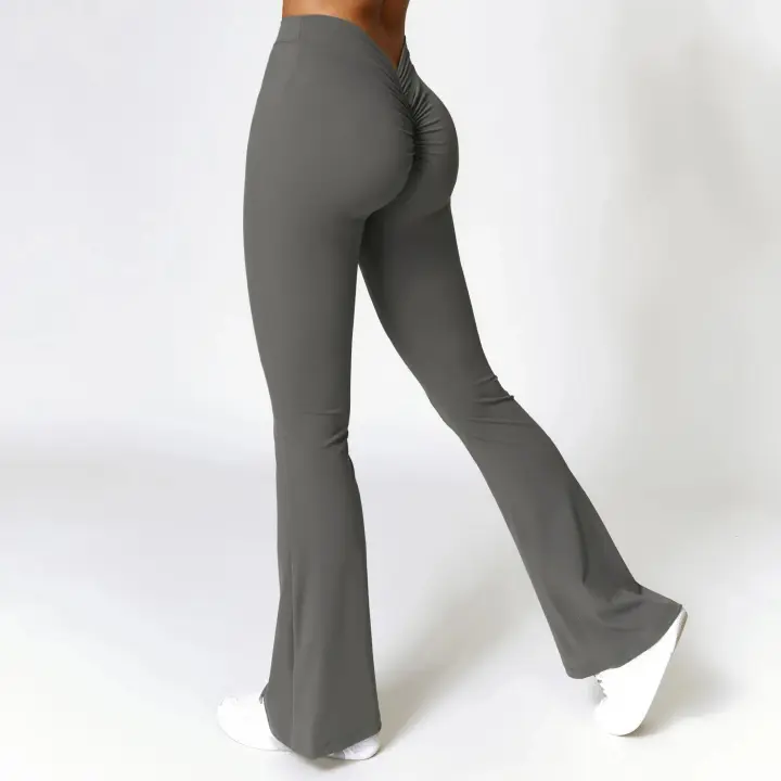 Pantalones de Yoga en forma de V para mujer, Leggings acampanados de cintura alta, pierna ancha, gimnasio, Fitness, deportes, pantalones de baile - 1