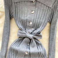 Vestido De Punto Para Mujer REALEFT Otoño Invierno Con Cinturón Cuello Polo De Mano Sola Manga Larga Ajuste Cintura Alta Vestido De Trabajo - details 15