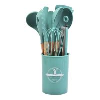 Utensilios de cocina de silicona con Mango de Madera, juego de ollas antiadherentes, Cubo de almacenamiento, 12 piezas - details 0