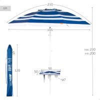 Aktive - Sombrilla de playa marinera, 210 cm, mesa central con posavasos y bolsillo, protección UV50, mástil acero inclinable y regulable en altura, tejido poliéster Oxford, 8 varillas fibra de vidrio, sombrilla playa grande, sombrillas de playa - details 3