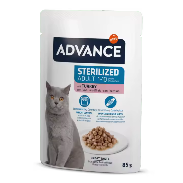 Advance Bocaditos en Salsa para Gatos Esterilizados con Pavo - Alimento Húmedo para Gatos Esterilizados - 12 Ud - 1