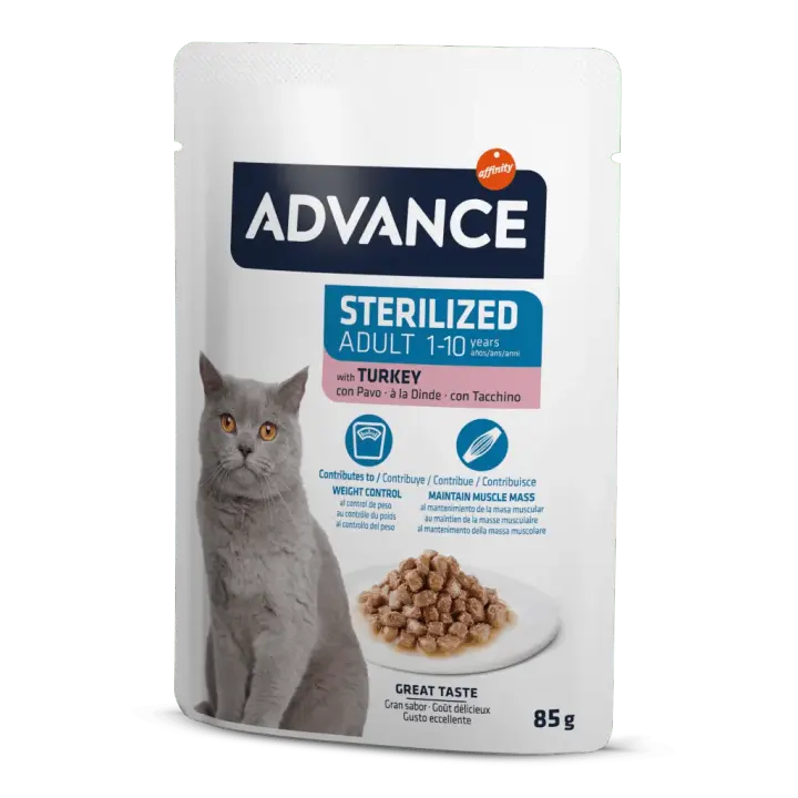 Advance Bocaditos en Salsa para Gatos Esterilizados con Pavo - Alimento Húmedo para Gatos Esterilizados - 12 Ud - 1
