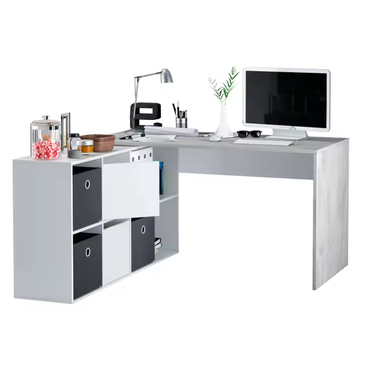 Mesa escritorio con buc en color blanco artik y cemento oficina estudio 74x203x66 cm - 1