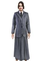 Disfraz de Miércoles Niña Mujer, Uniforme Escolar Azul Gris a Rayas Familia Addams Cosplay para Halloween Carnaval - details 5
