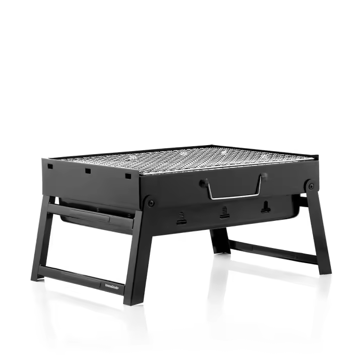 InnovaGoods Mini Portable Charcoal Barbecue BearBQ is a foldable table grill made of durable iron for 2 people, featuring a compact design, transport handle, ventilation holes, and easy cleaning, ideal for outdoor cooking and camping. - 1