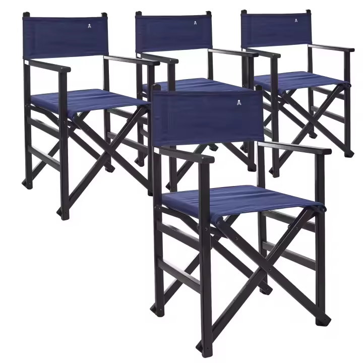 Scalpers Home Set de 4 Sillones plegables director, estructura color wengué, lona azul oscuro, madera de haya de calidad premium - 1