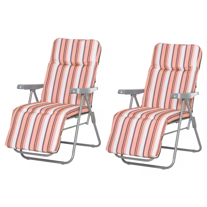 Outsunny 2 Tumbonas Plegables de Jardín Sillas de Gravedad Cero de Acero con Cojín Acolchado Respaldo Ajustable en 5 Posiciones y Reposapiés 60x75x65-102 cm Rayas - 1