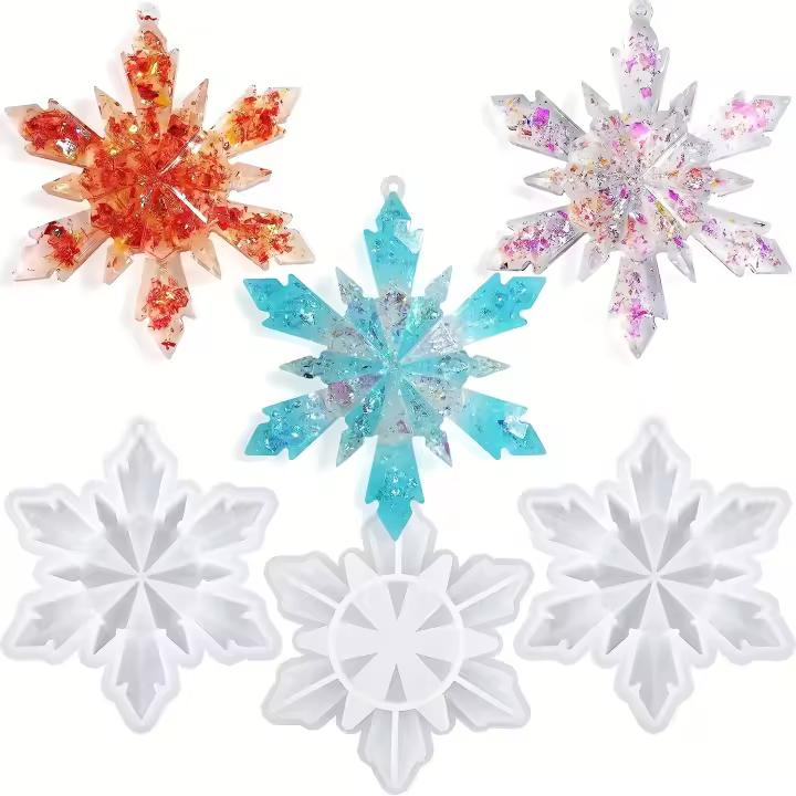 Molde De Resina Navideña 3Pcs Con Forma De Gran Copo De Nieve Silicone Para Adornos Navideños Molde De Silicona Para DIY De Joyería - 1