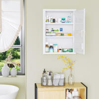 kleankin Botiquín de Pared de Acero Botiquín para Medicinas de 3 Niveles Armario de Botiquín con Cerradura y 2 Llaves para Cocina Baño 40x15x53,5 cm Blanco - details 1
