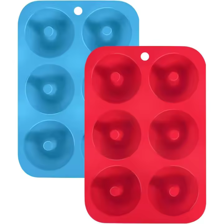 Moldes de Silicona para Donuts Antiadherentes (Pack de 2) - 6 Cavidades - Color Azul y Rojo - 1