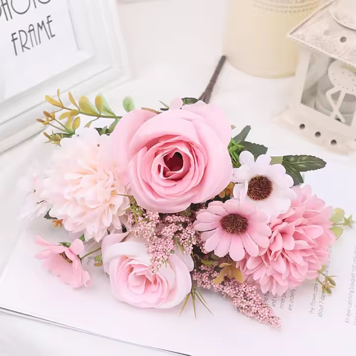 Rosa Artificial Retro Para Novia Vaso Decoración De Mesa Para Sala De Estar Y Dormitorio DIY Plantas Falsas Para Boda Navidad Aniversario - 1